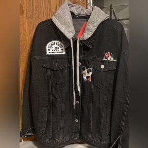 Reimagined Black Jean Jacket with Gray Hoodie with added Disney Flair